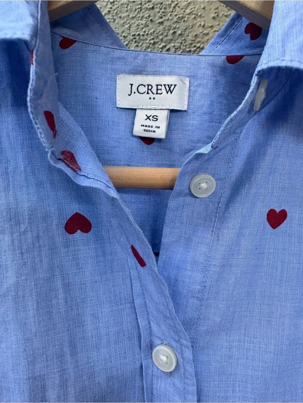 J. Crew Light Blue Heart-Print Button-Down Shirt Women’s Size XS NWOT